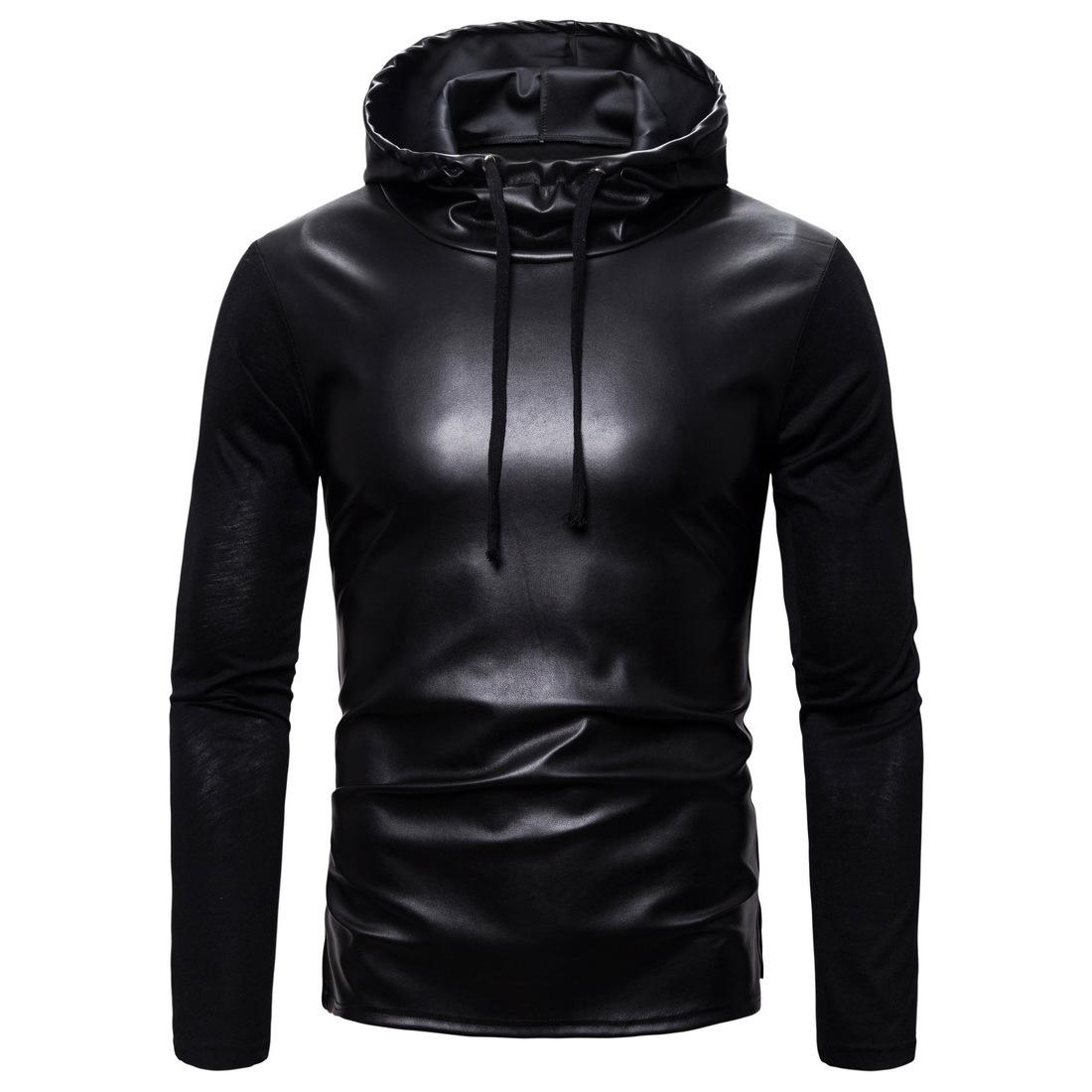 2019 new autumn trade men's long sleeve patchwork leather T-shirt hooded boy fashionable t shirt black color
2019 new autumn trade men's long sleeve patchwork leather T-shirt hooded boy fashionable t shirt black color