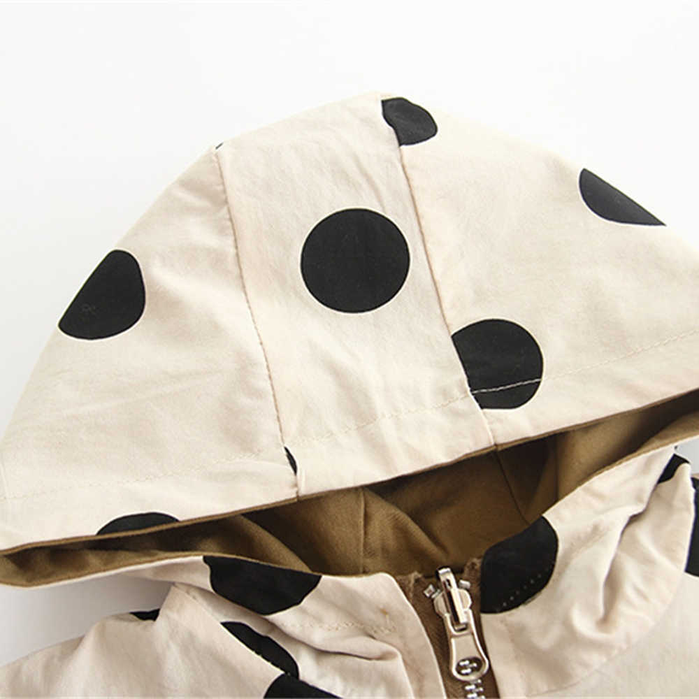Mudkingdom Girls Trench Coats Cute Polka Dots Long Sleeve Hooded Girl Coat Fashion Children Clothes 210615