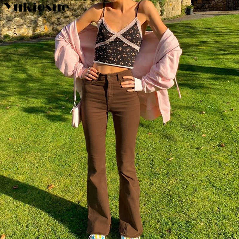 streetwear high waist women's fashion browm jeans woman girls women flare pants trousers female jean femme denim bagge mom jeans 210616