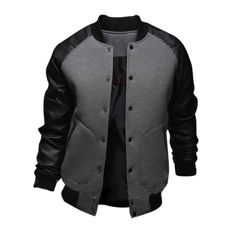 New Men's Baseball Jacket with Big Pockets and Leather SleevesStand-up Collar Jacket, Black;brown
New Men's Baseball Jacket with Big Pockets and Leather SleevesStand-up Collar Jacket, Black;brown