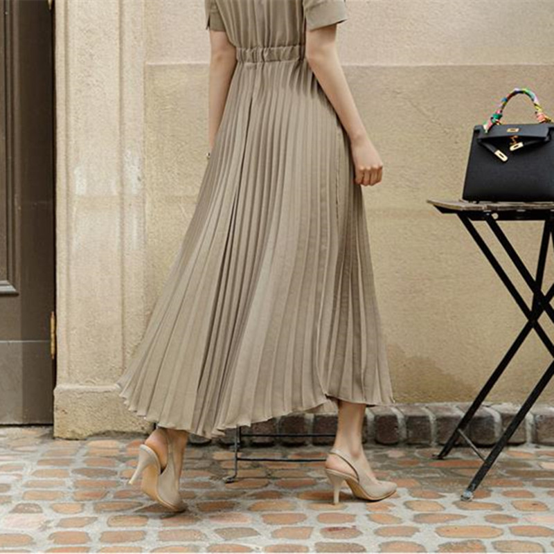 Summer Dress Women OL Elegant Short Sleeve Solid Suit Collar Office Ladies Professional Pleated Long Dresses 210421