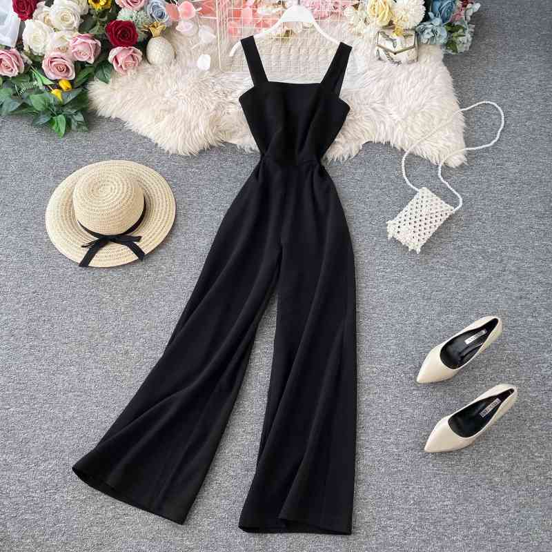 Summer Monos Sexy Jumpsuit Slim High Waist Loose Straight Pants Playsuits Elegant Woman Overall Black Romper Female 210602
Summer Monos Sexy Jumpsuit Slim High Waist Loose Straight Pants Playsuits Elegant Woman Overall Black Romper Female 210602