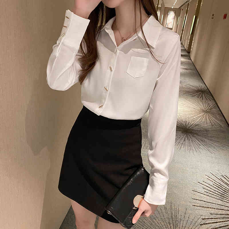Female Plus Size Loose Long Sleeve Shirts Women's Shirt Classic Chiffon Blouse Lady Simple Style Tops Clothes Blusas 10488 210518