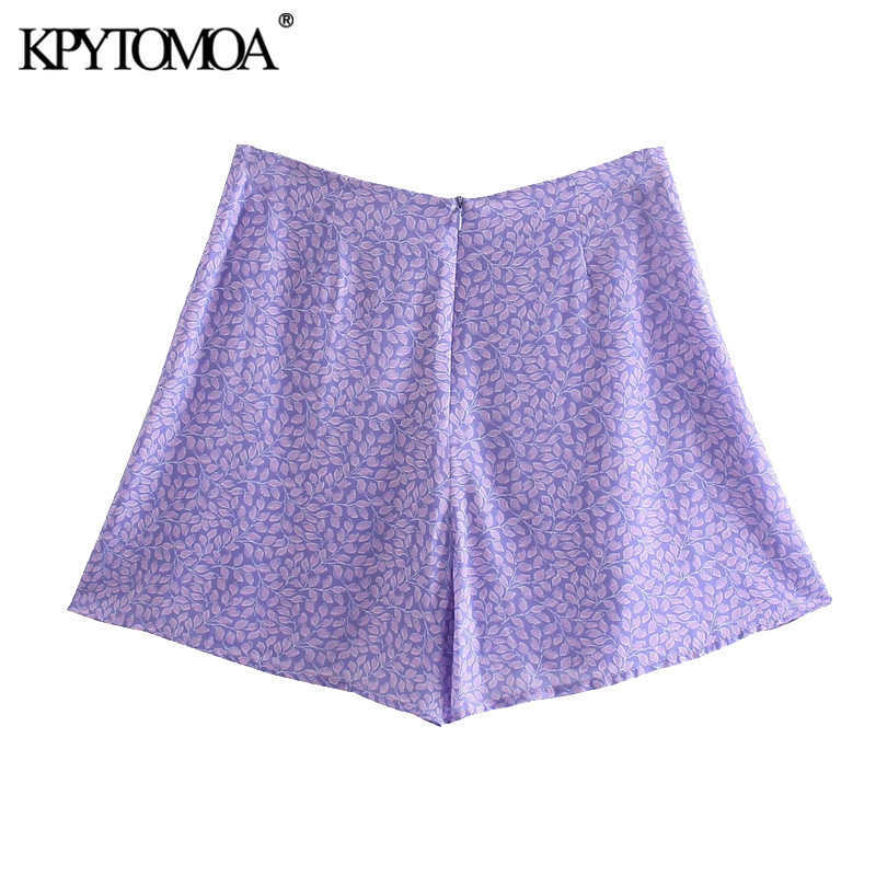 KPYTOMOA Women Chic Fashion Side Ties Printed Shorts Skirts Vintage High Waist Back Zipper Female Skort Mujer 210611