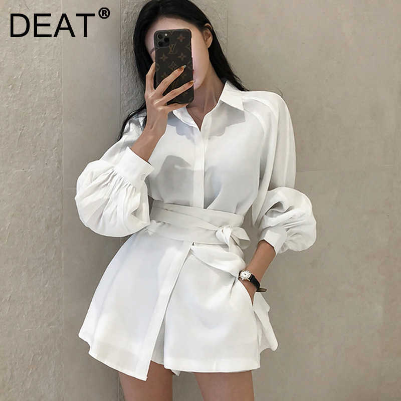 DEAT Spring Autumn Arrivals Solid Color Lapel Collar Lantern Sleeve Temperament Fashion Belt Shirt-dress MZ606 210709, White
DEAT Spring Autumn Arrivals Solid Color Lapel Collar Lantern Sleeve Temperament Fashion Belt Shirt-dress MZ606 210709, White