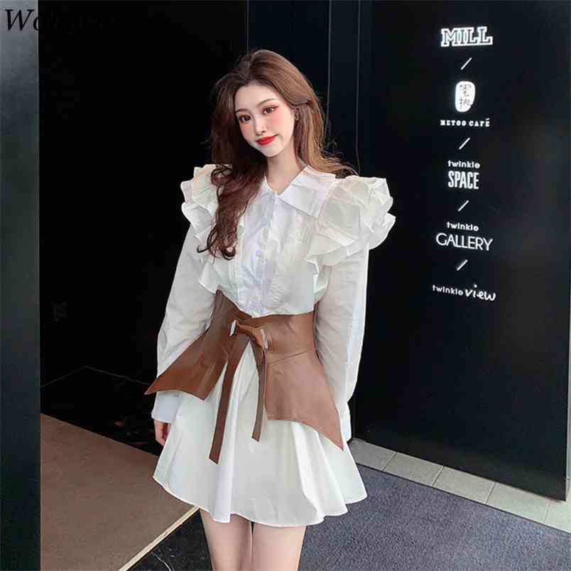 Elagant Women Mini Shirt Dress Lantern Long Sleeve Lady Short Turndown Collar Party Female es Vestidos 210519