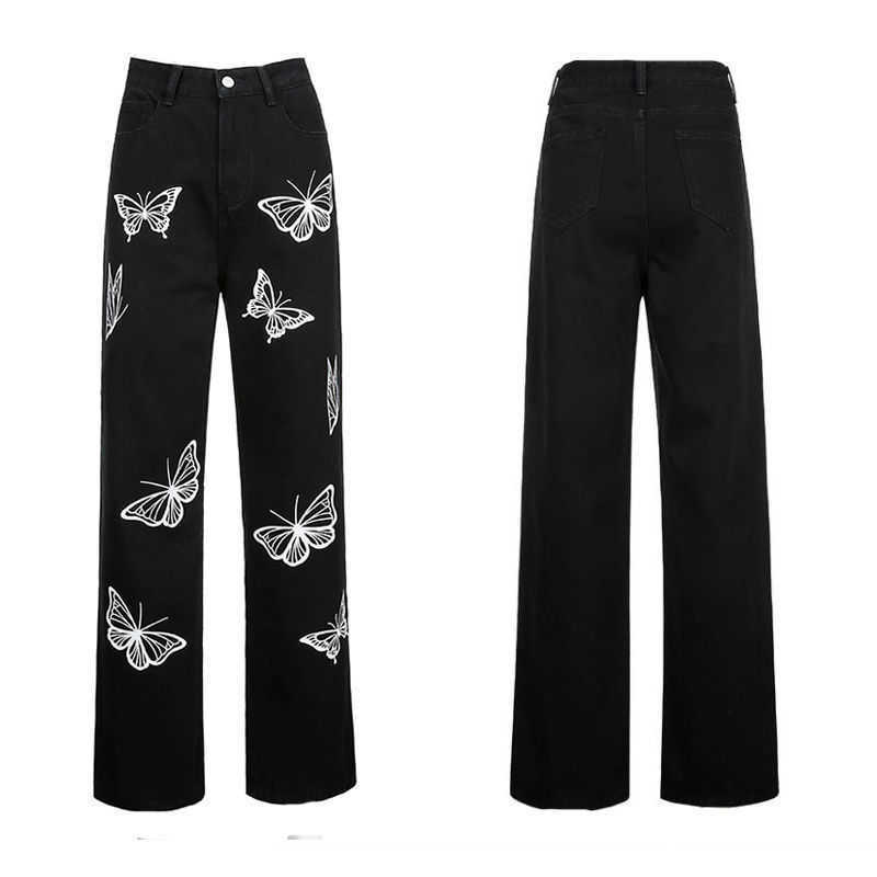 HOUZHOU Y2K Black Women Jeans Pants Vintage Streetwear Oversize Low Waist Wide Leg Trousers Loose E Girl Cowboy 210922
