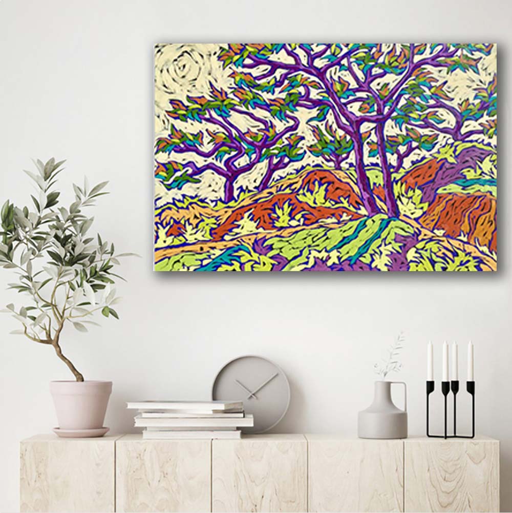 Modern Abstract Landscape Painting Printed On Canvas Purple Trunk Wall Art Print Poster For Living Room Drop Shipping No Frame