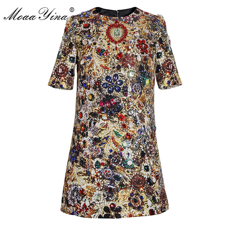 Fashion Designer Runway dress Spring Summer Women Dress Short sleeve Beading Diamond Vintage Dresses 210524, Multi
Fashion Designer Runway dress Spring Summer Women Dress Short sleeve Beading Diamond Vintage Dresses 210524, Multi