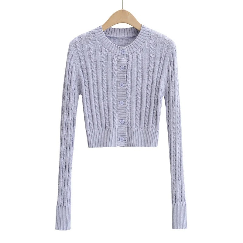 Nomikuma Spring New Twisted Knitted Cardigan Long Sleeve O-neck Slim Short Knitwear Causal Korean Solid Sweater Coat 6E181 210427