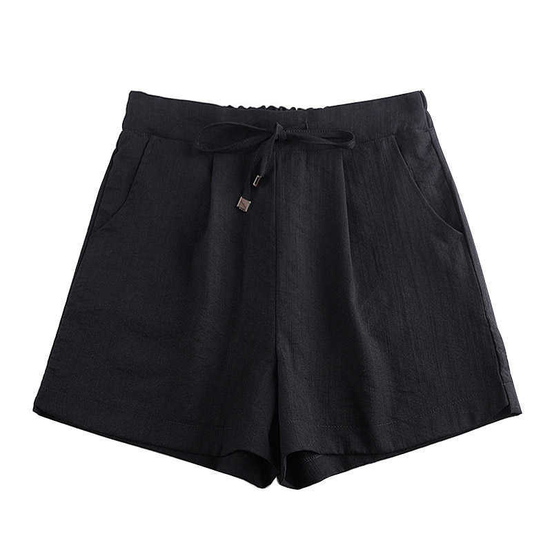 Summer shorts ladies cotton and linen elastic waist loose casual S-4XL 210714