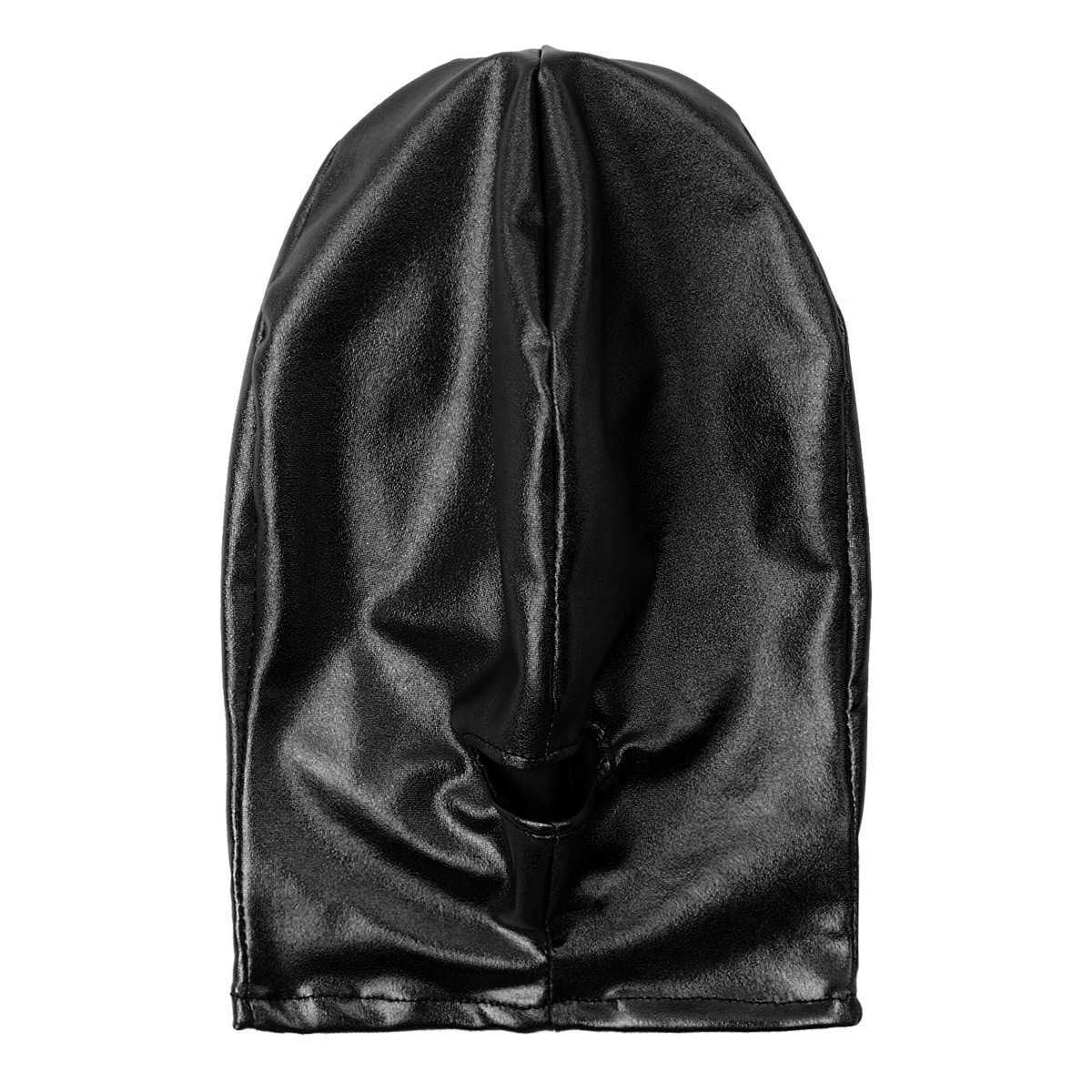 Sexy Unisex Men Women Cosplay Face Mask Hood for Role Play Costume Latex Shiny Metallic Open Mouth Hole Headgear Full Face Mask Q08264412