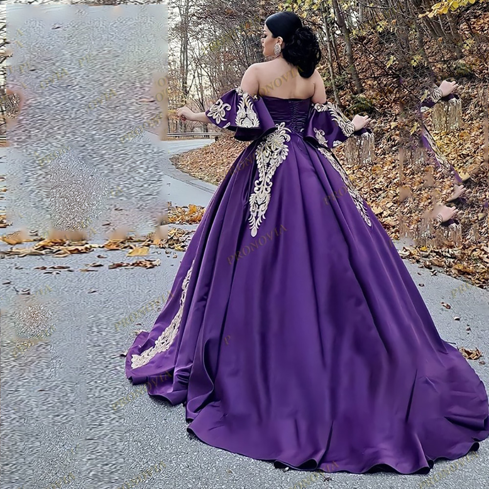Traditional Morrocan Purple Evening Dresses 2024 Kaftan Dubai Arabic Prom Gowns With Applique Off Shoulder Formal Engagement Party Dress Robe De Soire
