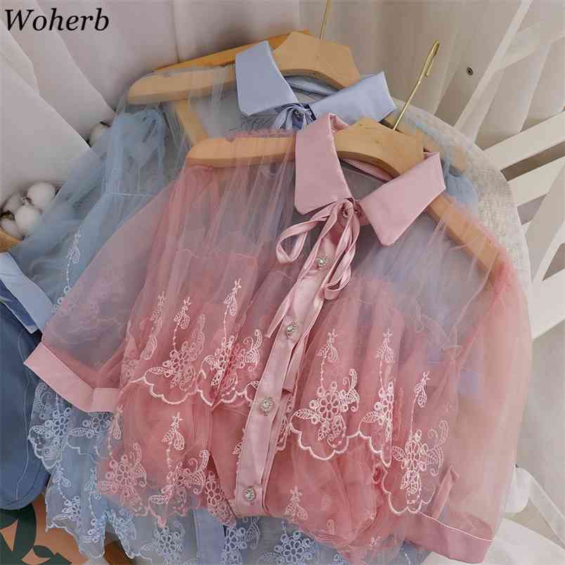 Women Blouse Summer Vintage Embroidery Camisas Mujer Ruffles Patchwork Gauze Shirts Elegant See-through Tops 4j162 210519, Pink
Women Blouse Summer Vintage Embroidery Camisas Mujer Ruffles Patchwork Gauze Shirts Elegant See-through Tops 4j162 210519, Pink