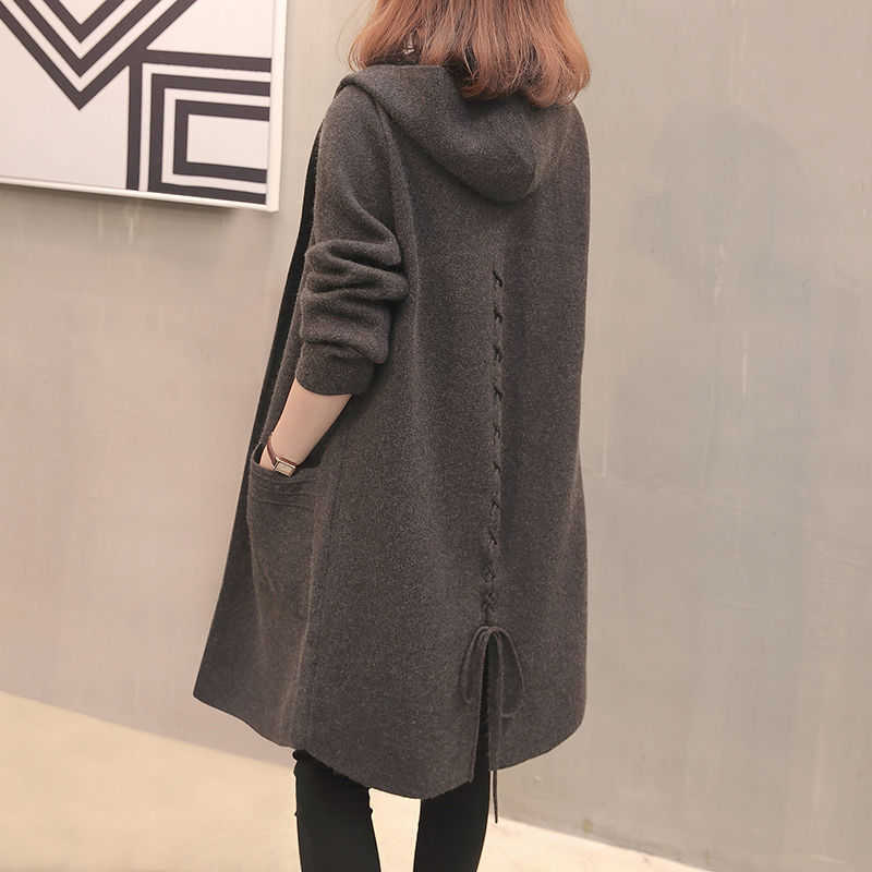 Plus Size Women's Hooded Cardigan Coat Autumn Winter Korean Loose Thicken Warm Lady Mid-Length Knitted Tops 5XL Pull Femme 210917