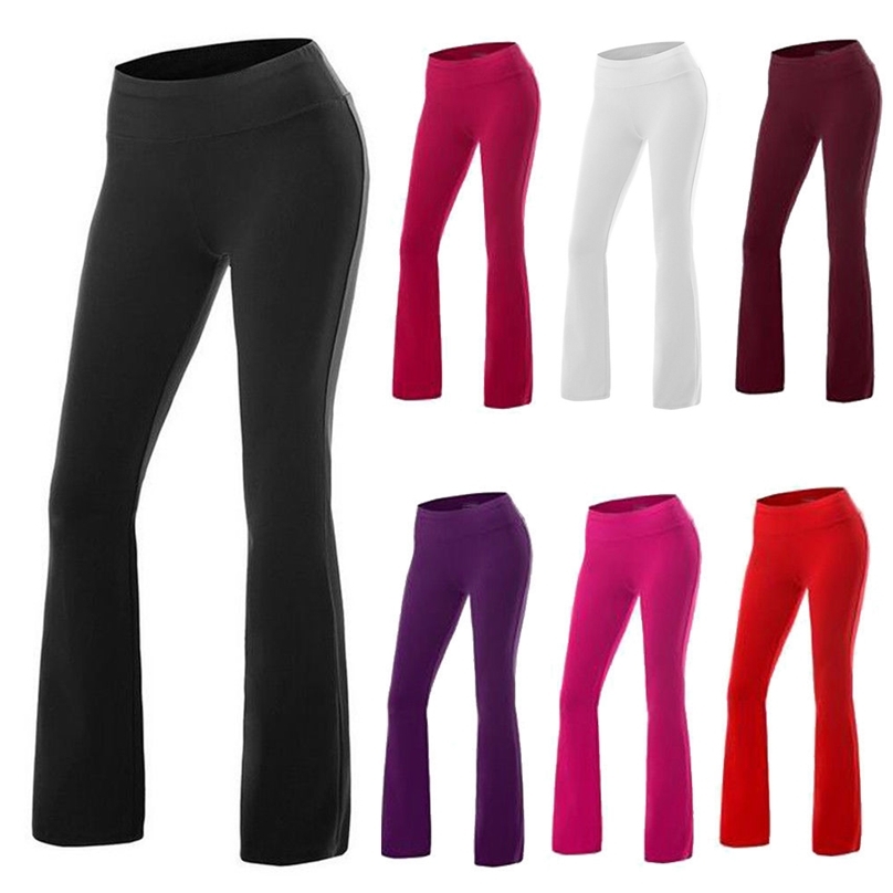 Women's Fashion Solid Cotton Spandex Boot Cut High Waisted Flare Pants Workout Casual Trousers Comfortable Flared Leggings S-XL 211215
