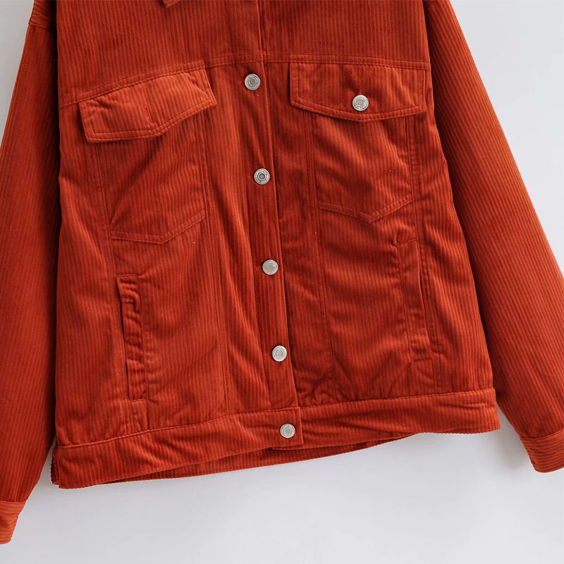 Fall Style Lapel Single-breasted Corduroy Casual Woman's Jacket Harajuku Simple Tooling Style Long Sleeve Chic Female Coat 210507