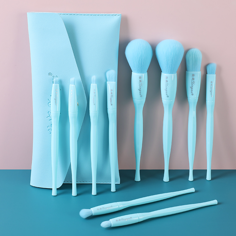 10pcs Florescent affordable Acrylic pink no logo cosmetic makeup brush set with bag