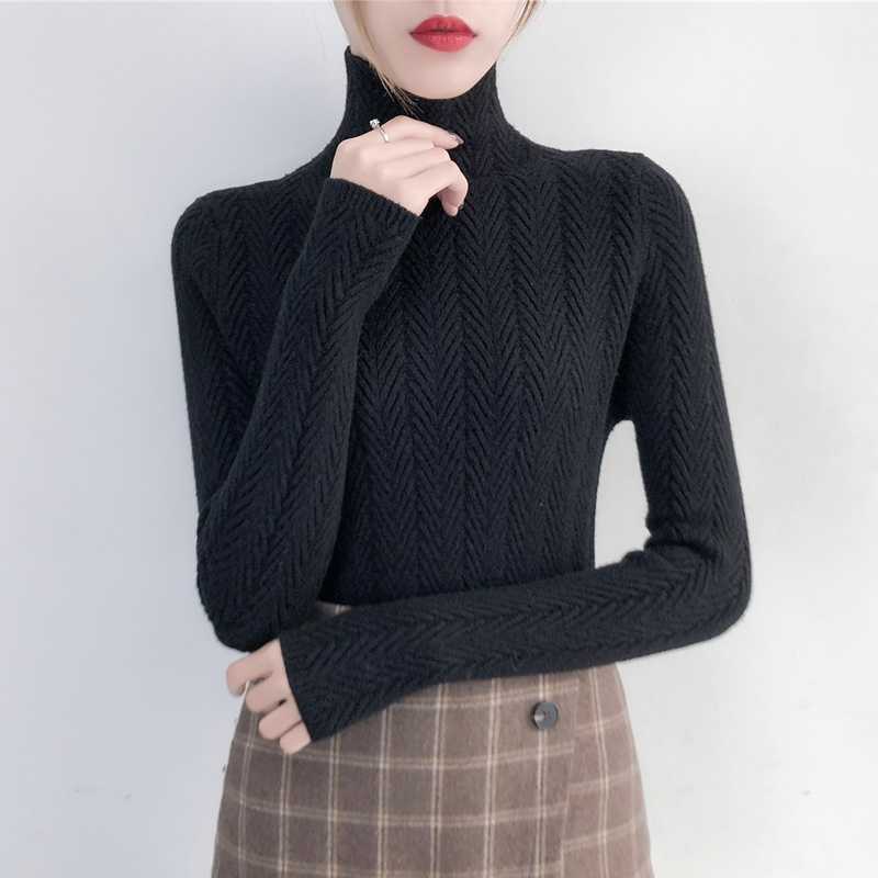 Underwear Woman Autumn and Winter sweater Slim Bottom Shirt Long Sleeve Tight Knitted Shirt Thickening 210918