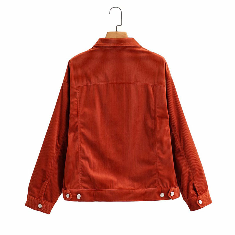 Fall Style Lapel Single-breasted Corduroy Casual Woman's Jacket Harajuku Simple Tooling Style Long Sleeve Chic Female Coat 210507