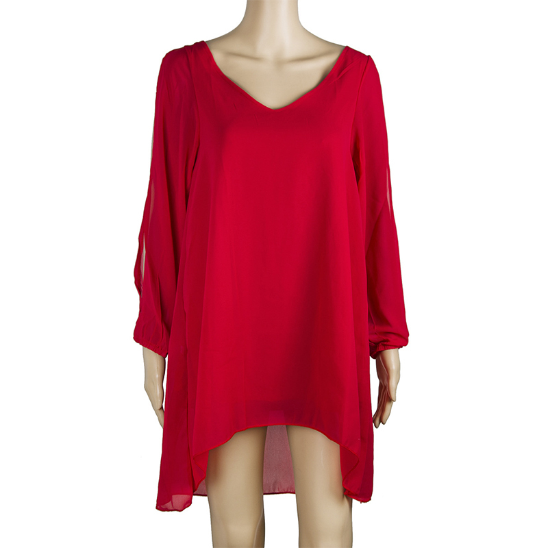 Women's Fashion V Collar Chiffon Loose Irregular A Line Dress Sexy Dress 3XL 210419