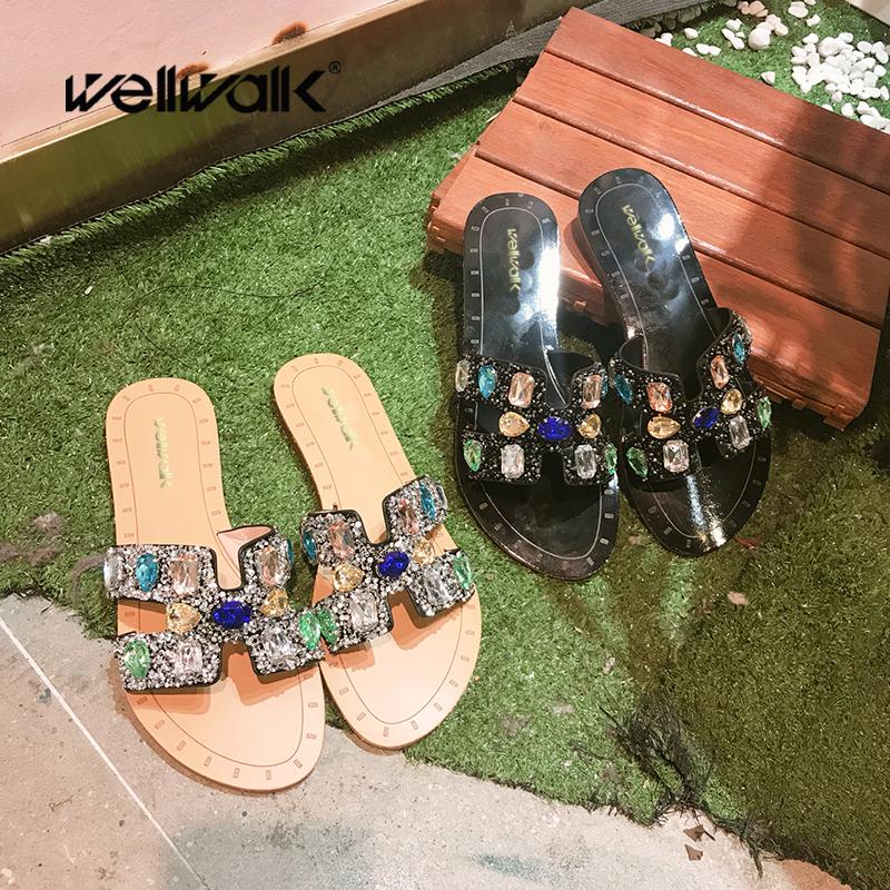 Slippers Wellwalk Brand Design Jewels Flat Ladies Summer Dress Slides Female Funny Sandals Foldable Home Slipper Fashion, Black
Slippers Wellwalk Brand Design Jewels Flat Ladies Summer Dress Slides Female Funny Sandals Foldable Home Slipper Fashion, Black