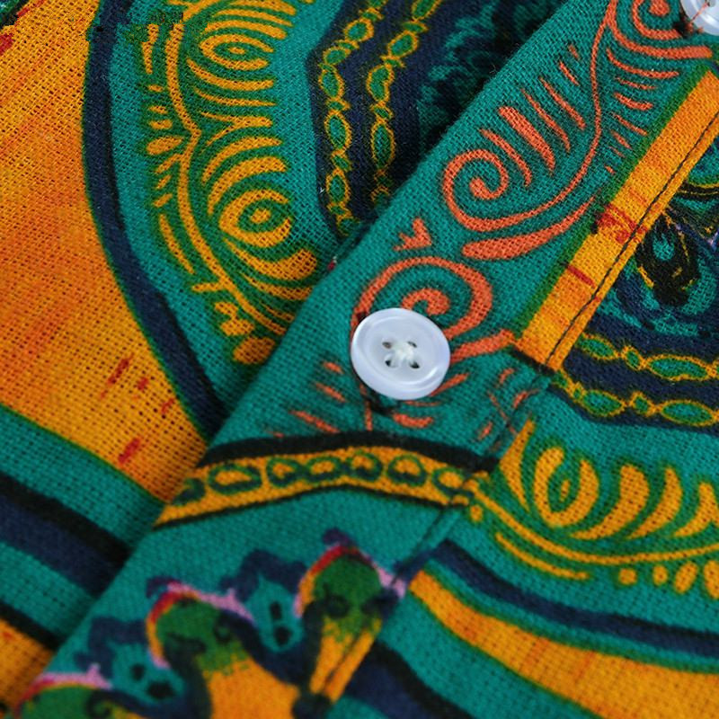 New Cotton Men's Shirt Ethnic Print Vintage Short Sleeve Streetwear Tops Tess Loose Male Beachwear Holiday Hawaiian Shirts 210410