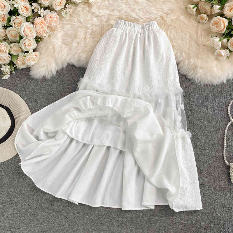 Nomikuma Korean Dot Mesh Patchwork Woman Dress Summer High Waist A-line Skirts Causal Sweet Faldas Mujer Moda 6H287 210427