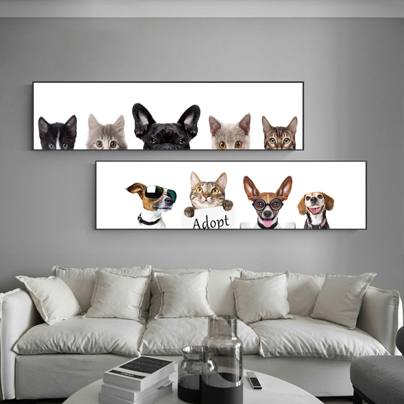 Funny Cartoon Dog Cat Poster Kid's Room Bedside Painting Canvas Prints Wall Art Pictures For Living Room Modern Home Decor