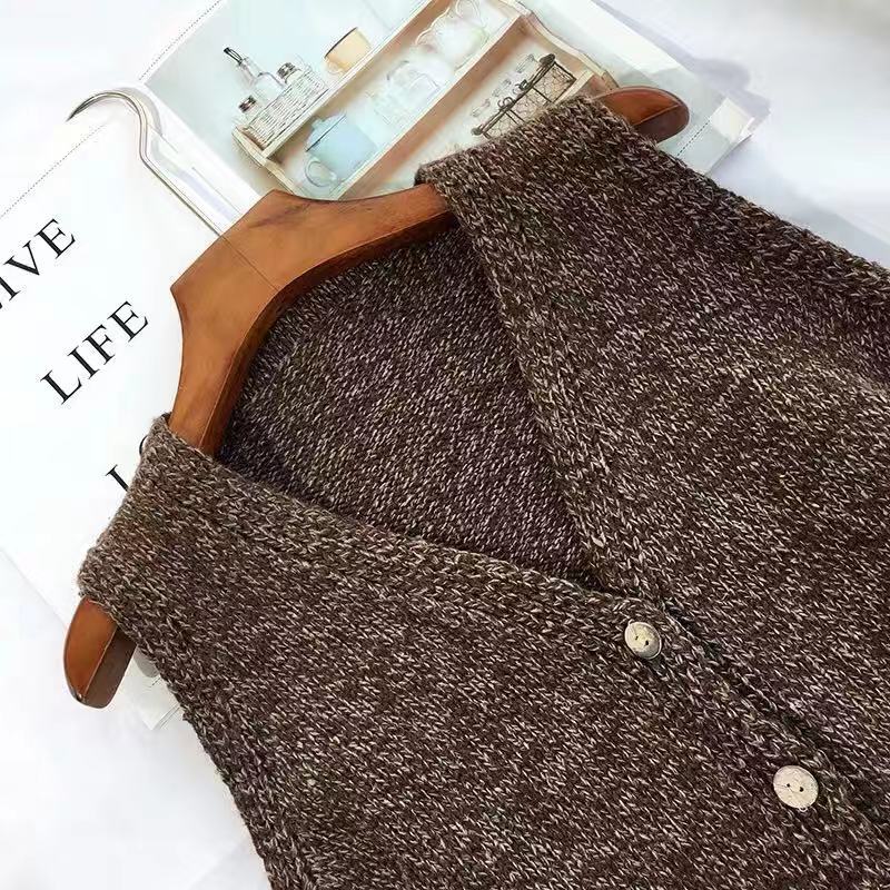 Sweater Women V Neck Sleeveless Cardigan Solid Loose Knitted Tops Vintage Fashion Korean Knitwear Outwear 90916 210519