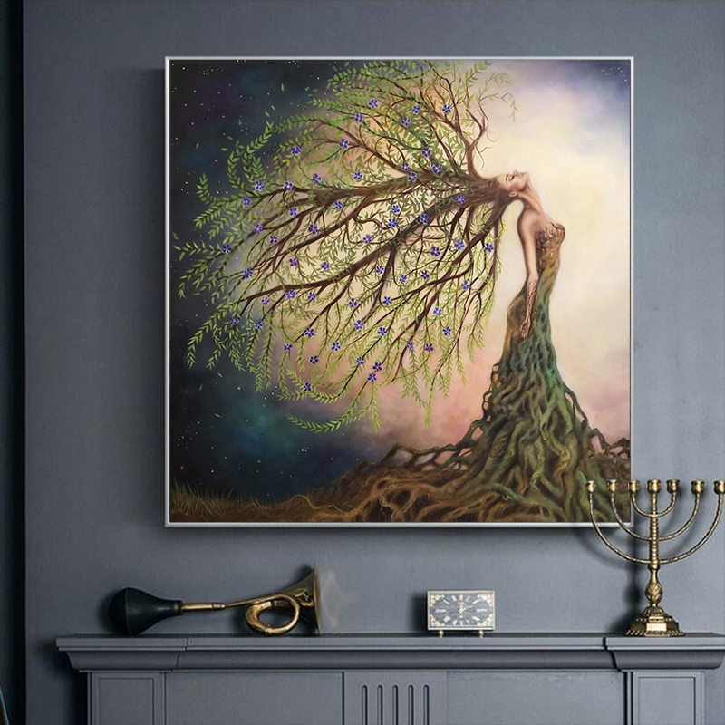 RELIABLI ART Abstract Girl Tree Hair Posters Canvas Painting Wall Art Pictures For Living Room Home Decoration Modern Prints