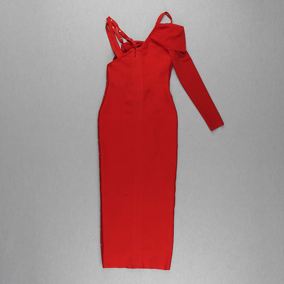 Free Autumn Women's One-shoulder Long Sleeve Hollow Bandage Dress Sexy Bodycon Split Club Party es 210524