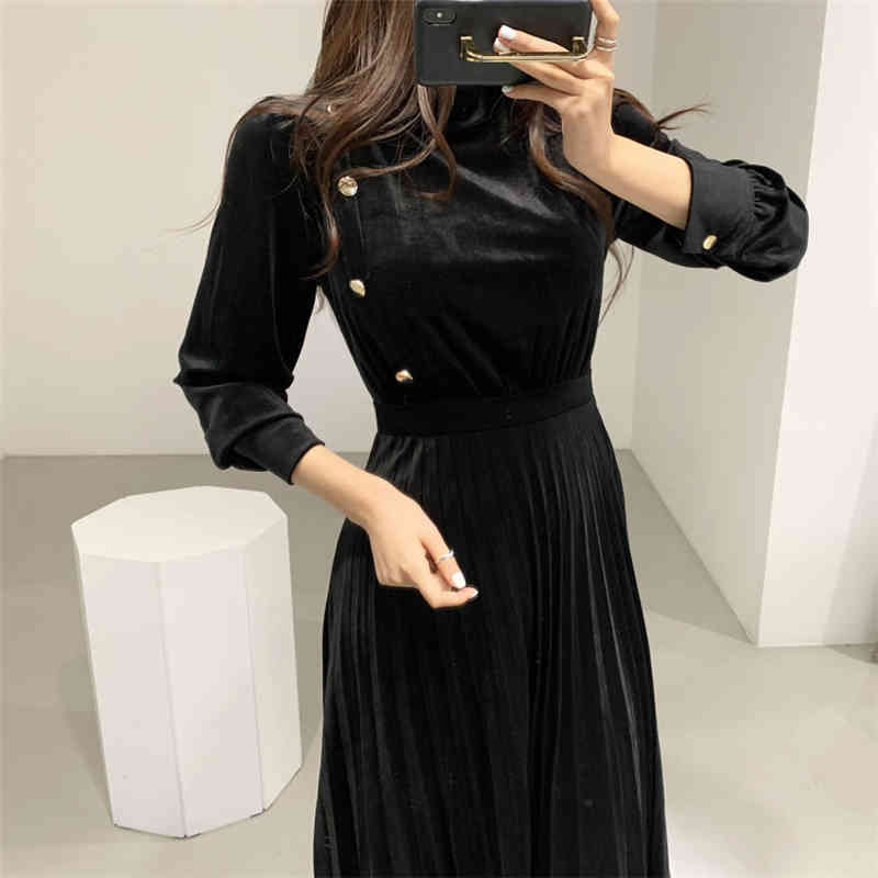 Retro Palace Style Velvet Office Lady Sexy Slim Elegant OL Work Wear Fashion Chic High Waist Women Long Dresses 210421