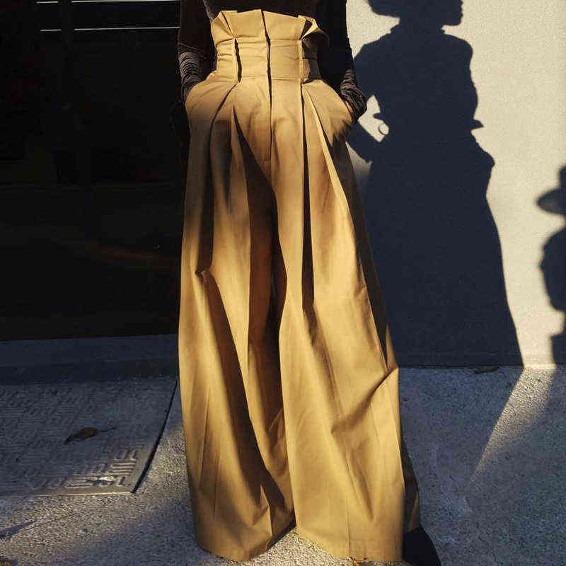 TWOTWINSTYLE Ruffle High Waist Wide Leg Pants Female Fashion Maxi Trousers Women Casual Clothes Spring Summer 211115