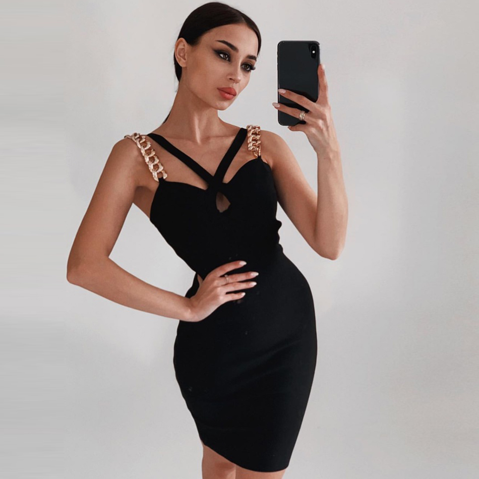 Summer Women Black Spaghetti Strap Wrap Bandage Dress Sexy Sleeveless Mini Celebrity Evening Runway Party Dresses 210423