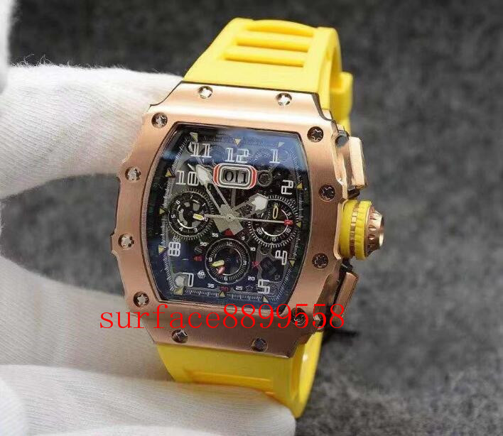 Automatic multi-function timing top designer men watch stainless steel decoration movement silica gel belt size 42 mm luxury car preferred folding clas Dressesp, Water proof 50m