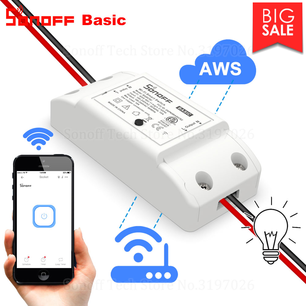 Itéad Sonoff Basic R2 Wifi DIY SMART SMART SANG SANS SANS SUR LE MODULE DE CONTRÔLEUR DE LUMIÈRE DOMOTICA TRAVAILLER AVEC ALEXA Google Home Eweli