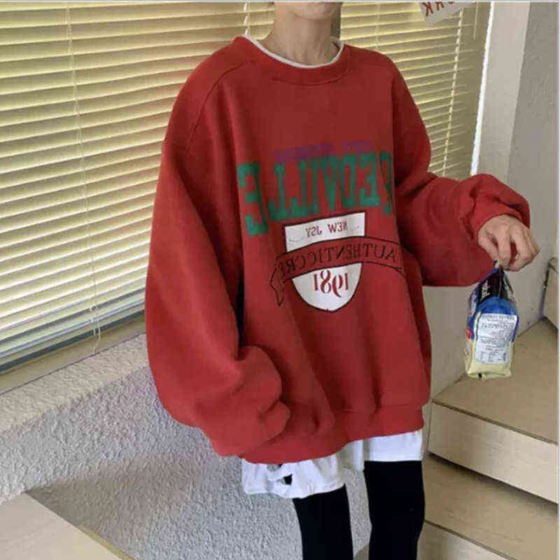 Women Letter Embroidery Crewneck Sweatshirt Girls Autumn Winter Oversized Streetwear Korean Style Casual Student Pullover 211108