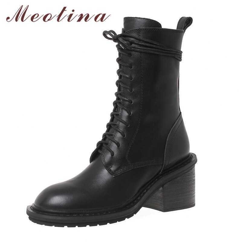 Meotina Motorcycle Boots Women Real Leather High Heel Mid Calf Boots Zip Chunky Heel Shoes Cross Tied Ladies Boots Black Size 40 210608, Black synthetic lin
Meotina Motorcycle Boots Women Real Leather High Heel Mid Calf Boots Zip Chunky Heel Shoes Cross Tied Ladies Boots Black Size 40 210608, Black synthetic lin