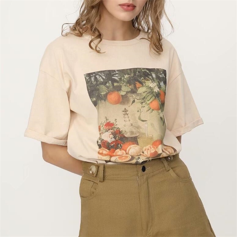 Kuakuayu HJN Rain Vintage Graphic Tee Female Short Sleeve Purple Chic Printed Tops Summer Cotton Loose Casual T Shirt 210406