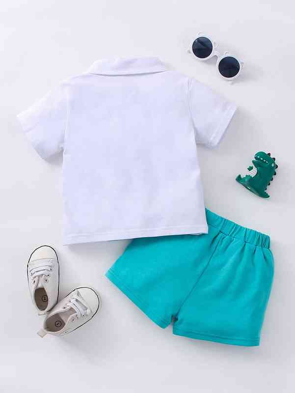 Baby Letter & Cartoon Graphic Polo Shirt & Shorts SHE
