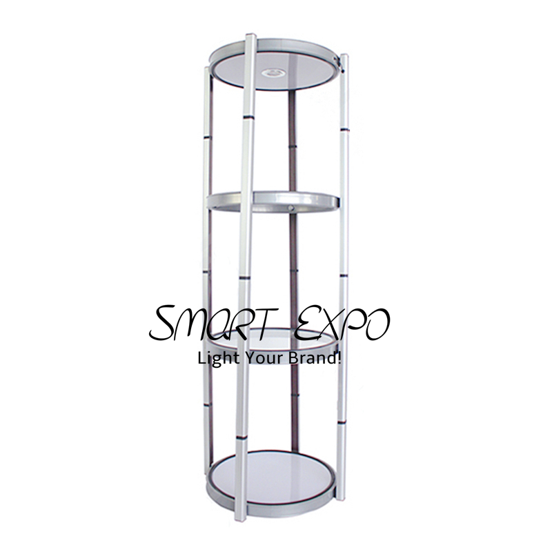4-Layer Exhibition Advertising Display Counter with Twist Structure Top LED Light Easy Carry Bag