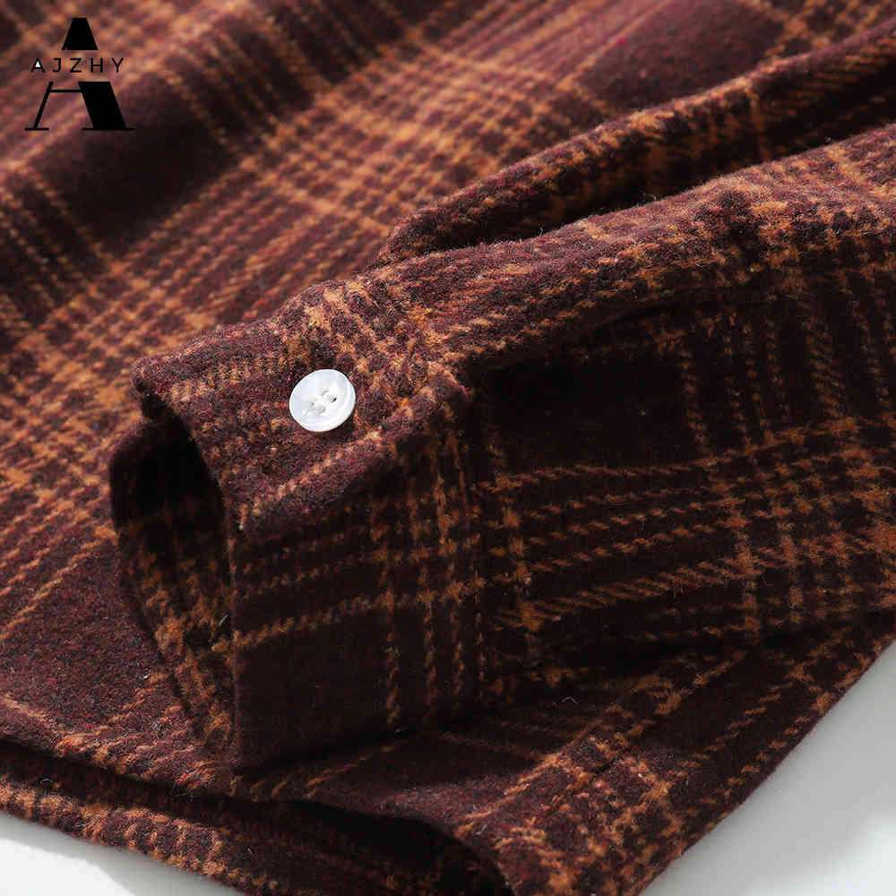 Casual Men Shirt Long Sleeve Autumn Winter Thick Plaid flannel Shirts Mens of Women Vintage Japanese Streetwear Pocket Camisas 210410