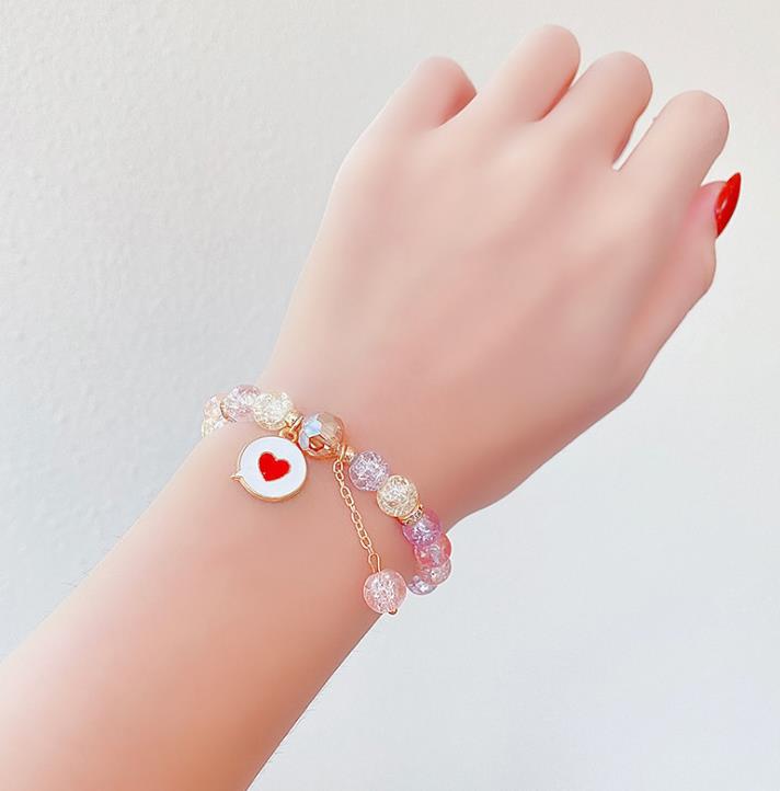 Beads Bracelets Kids Jewelry Girls Friendship Pendants Charm Glass Crystal Beaded Stretch Wristband Anklets Birthday Bag Fillers Pink Purple Blue