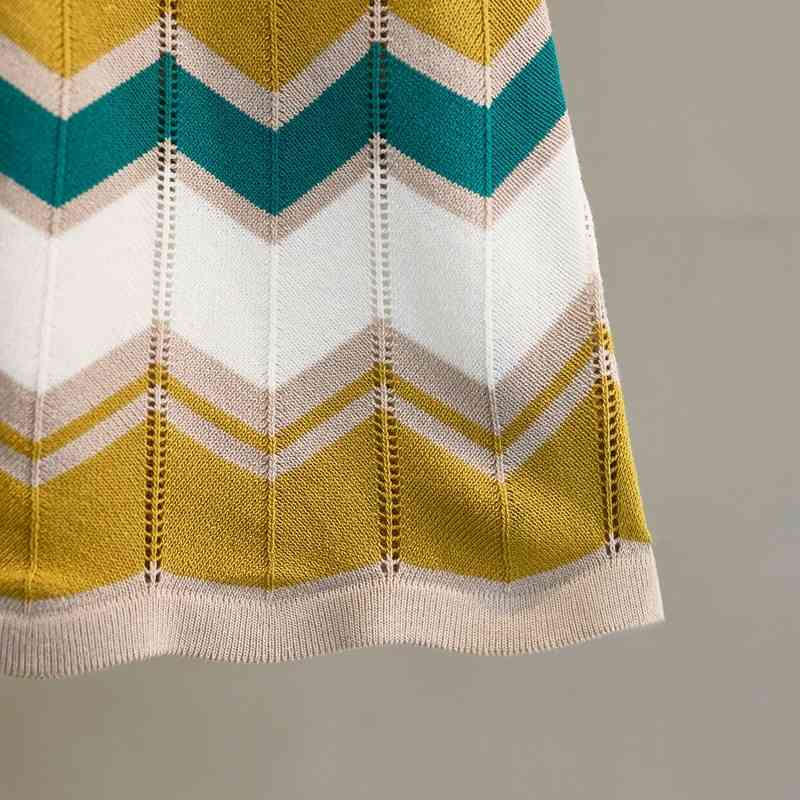 Fashion Sleeveless Stripe Sweater Vest +Elastic Waist 2pcs Casual Knitting Skirt Suits Women Trendy Summer Set 210520