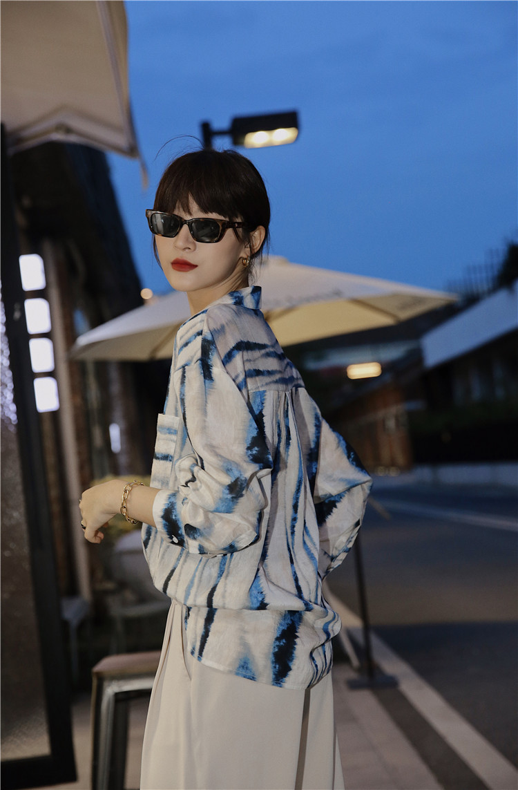 Blue Striped Print Long Sleeve Blouse Women Top And White Ladies Button Up Shirt Korean Fashion Clothing 210427
