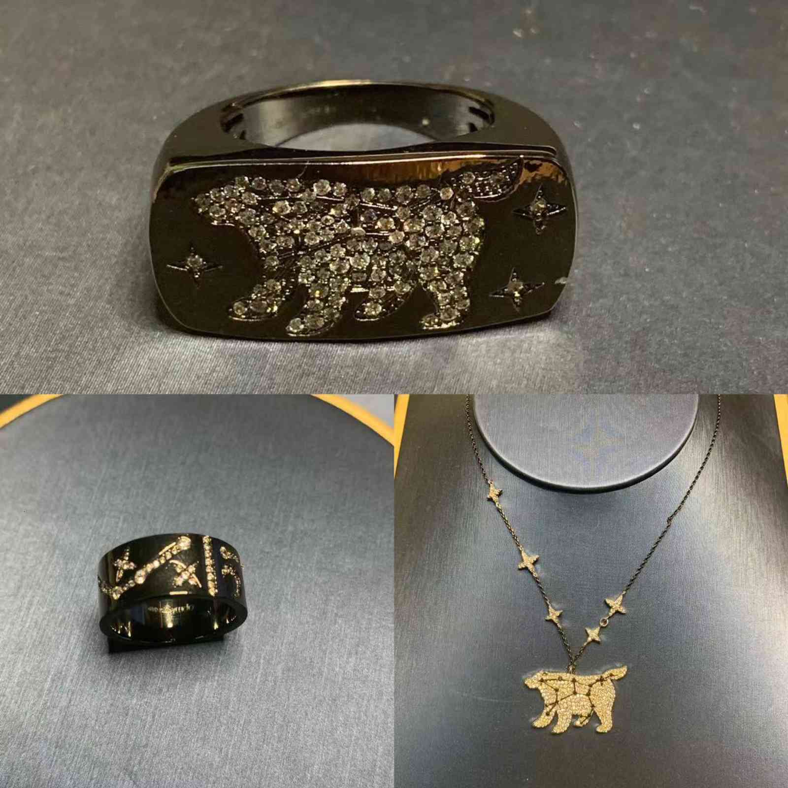 Family A's November Dark Gray Big Bear Ring Black Constellation Necklace Clavicle Chain Personality Batch