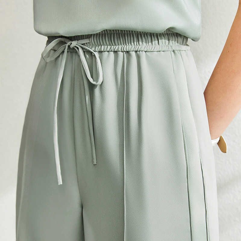 Women High Waist Pants Office Lady Elegant Elastic Solid Loose Female Long 12040227 210527