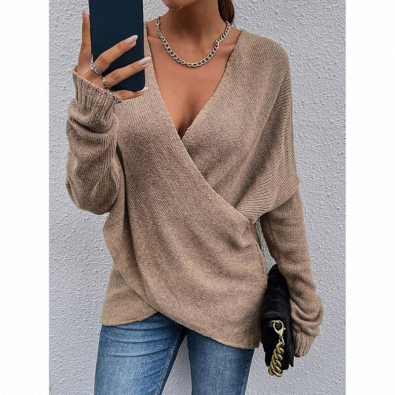 

women's Sweater Pullover Jumper Criss Cross Knitted Solid Color Stylish Casual Long Sleeve Regular Fit Sweater Cardigans V Neck Fall Winter Blue Purpl C7Hw#, Green