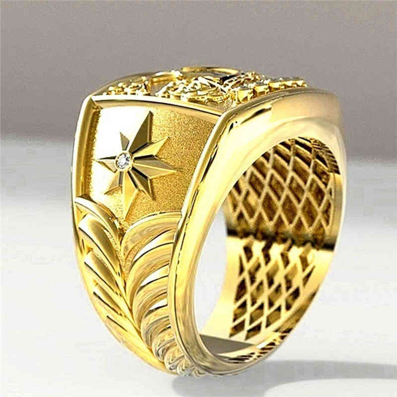 Popular Gold Color Letter k Men Ring Trophy Pattern Dazzling Cz Husband Wedding Party Birthday Gift Fashion Jewelry